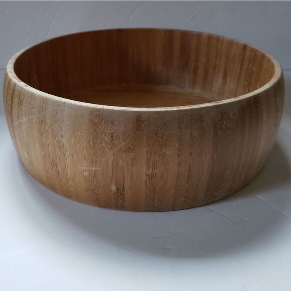 Wood Salad Bowl w/Salad Hands believed to be Bamboo - Picture 4 of 12